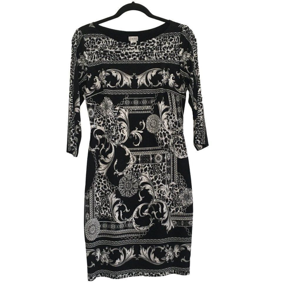 Cache Black  White 3/4 length sleeve silk dress
